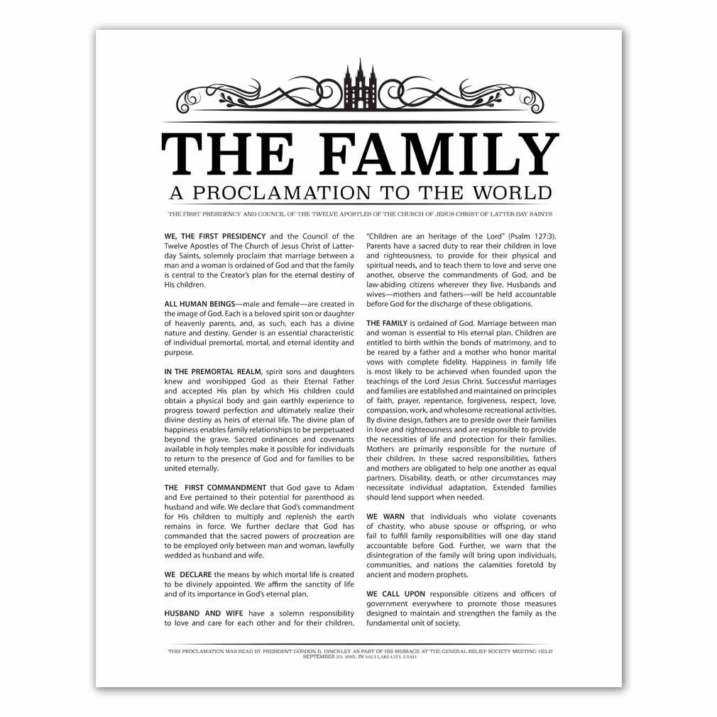 Temple Header Family Proclamation Black Printable in Family