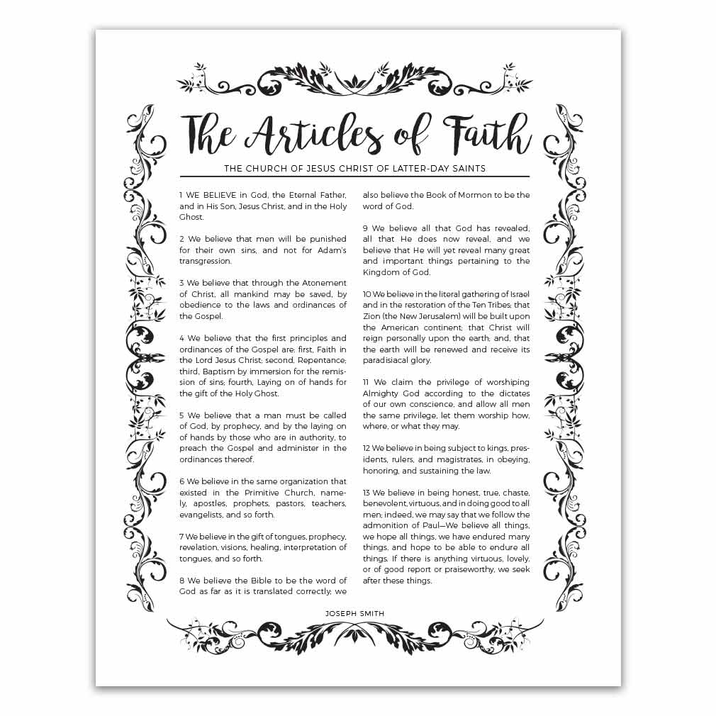 The Articles of Faith Poster Black Organic Style Printable